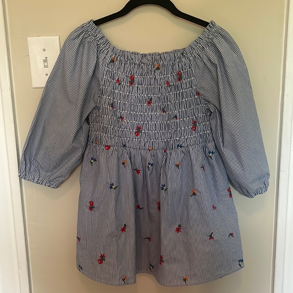 LAST CHANCE-PRICE REDUCED Smocked Embroidered Striped Top Size M